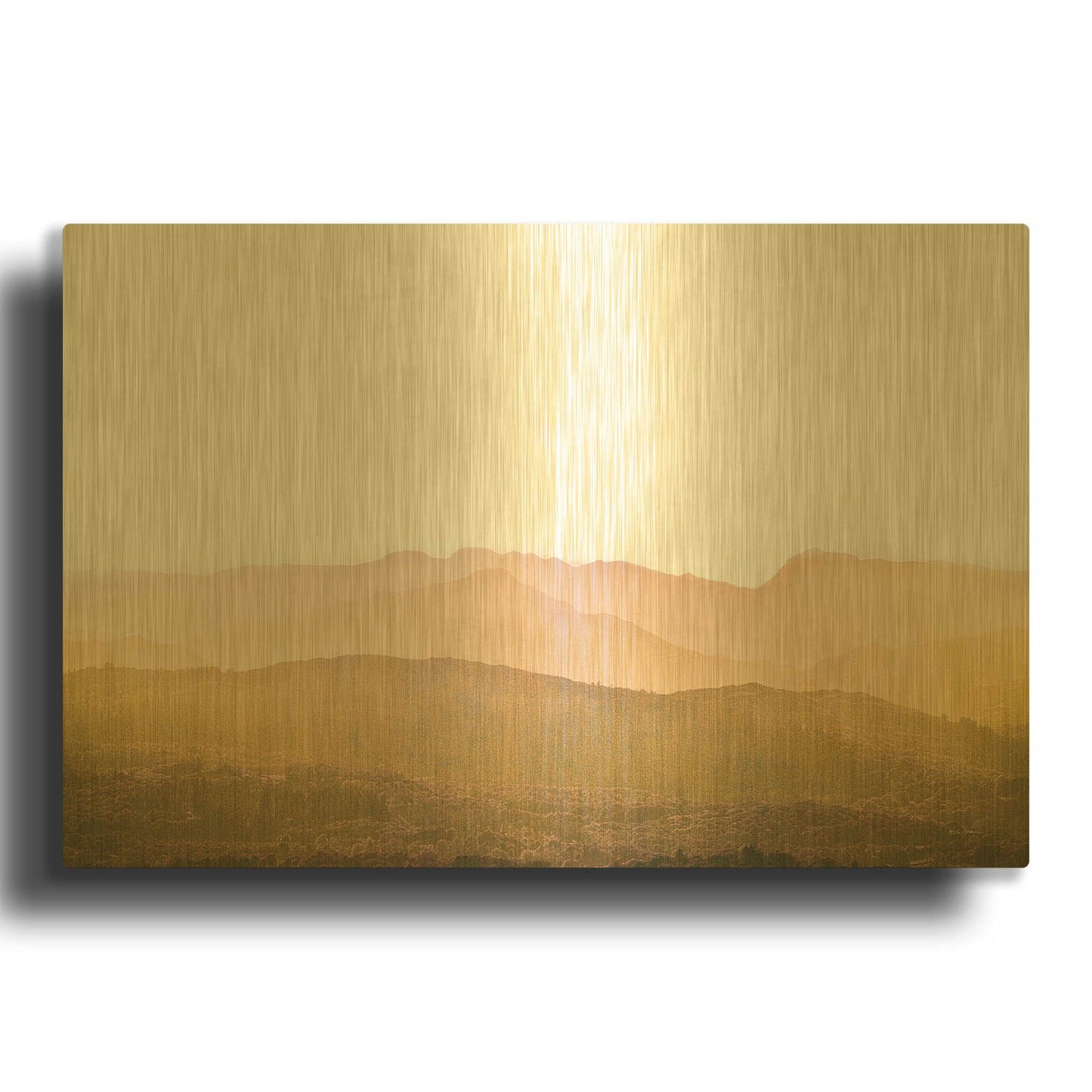 'A Watercolor Wash Of Light Crop Mustard And Blush' By Keri Bevan Gold Metal Wall Art