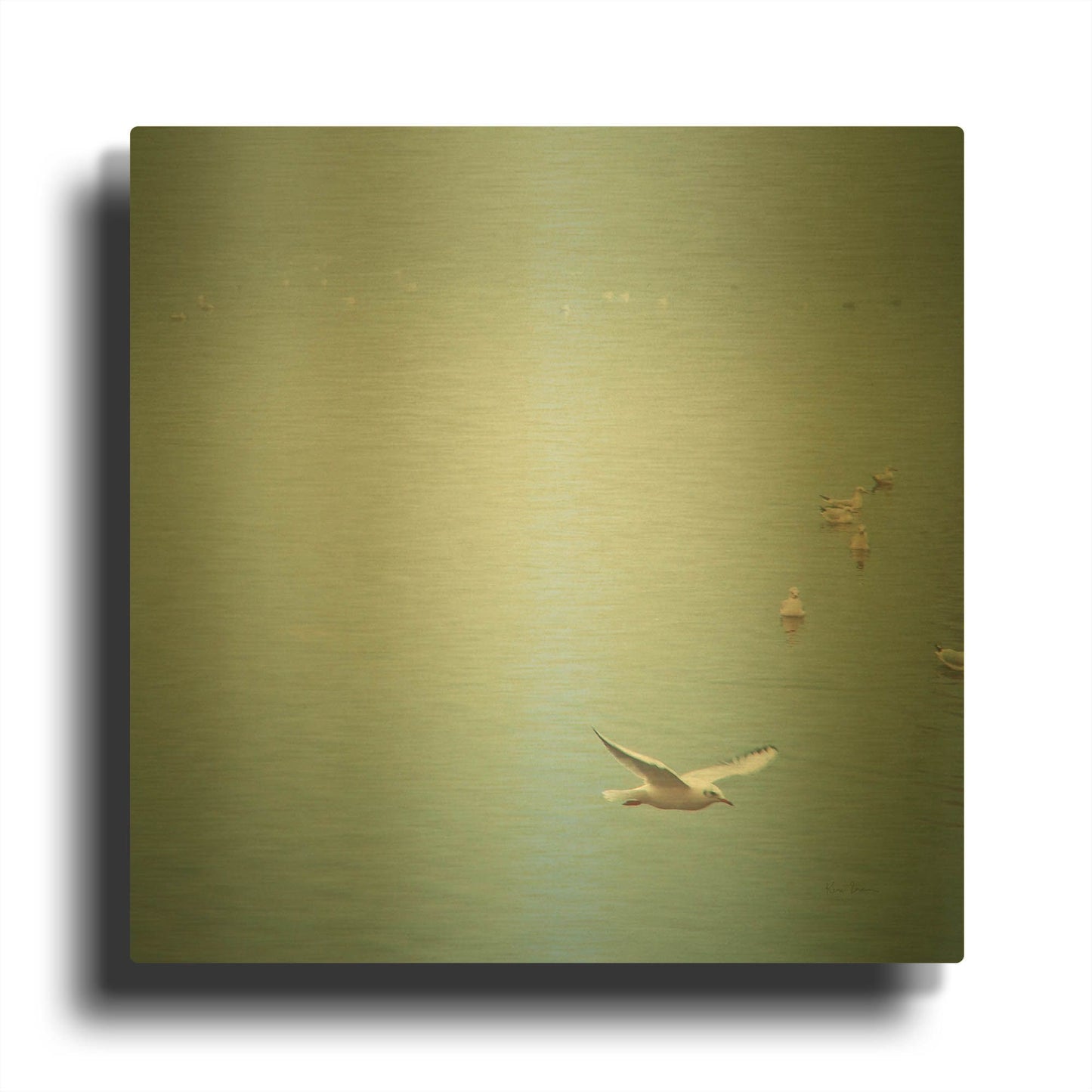 'Soul Birds Harbor Gray' By Keri Bevan Gold Metal Wall Art