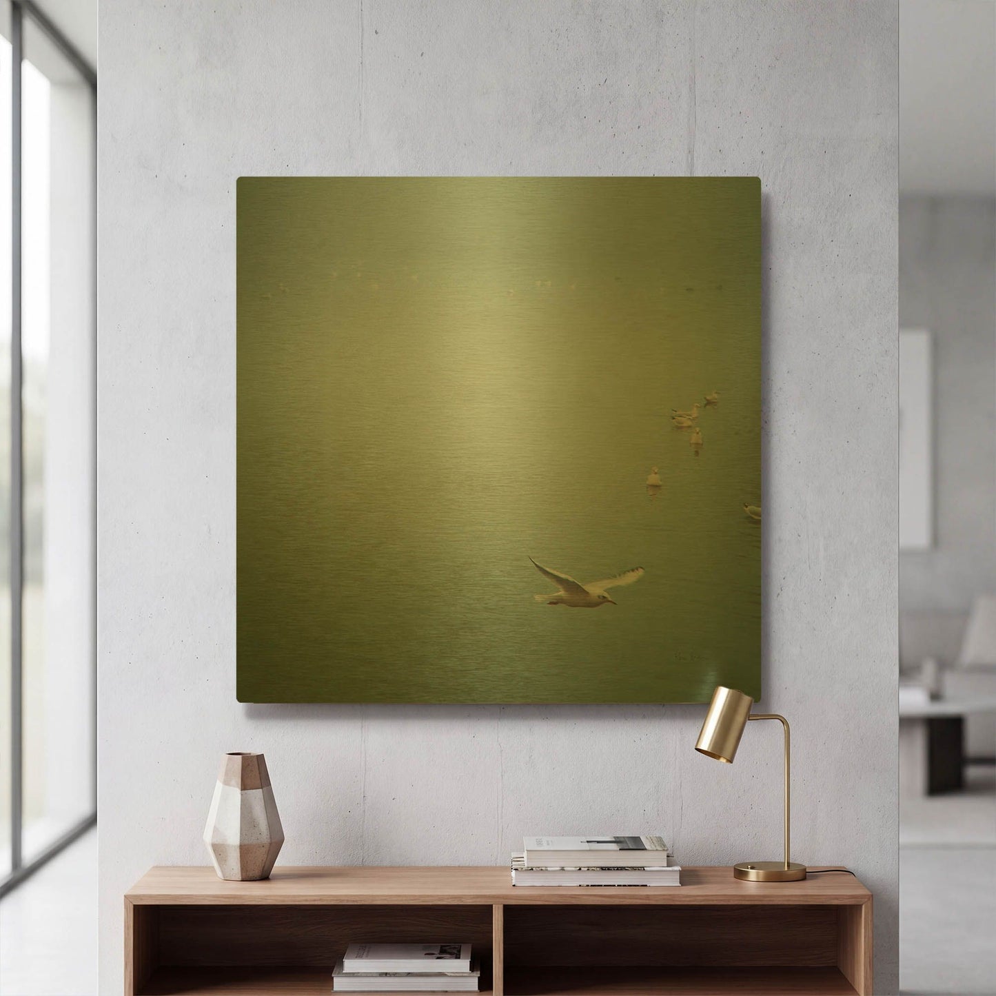 'Soul Birds Harbor Gray' By Keri Bevan Gold Metal Wall Art