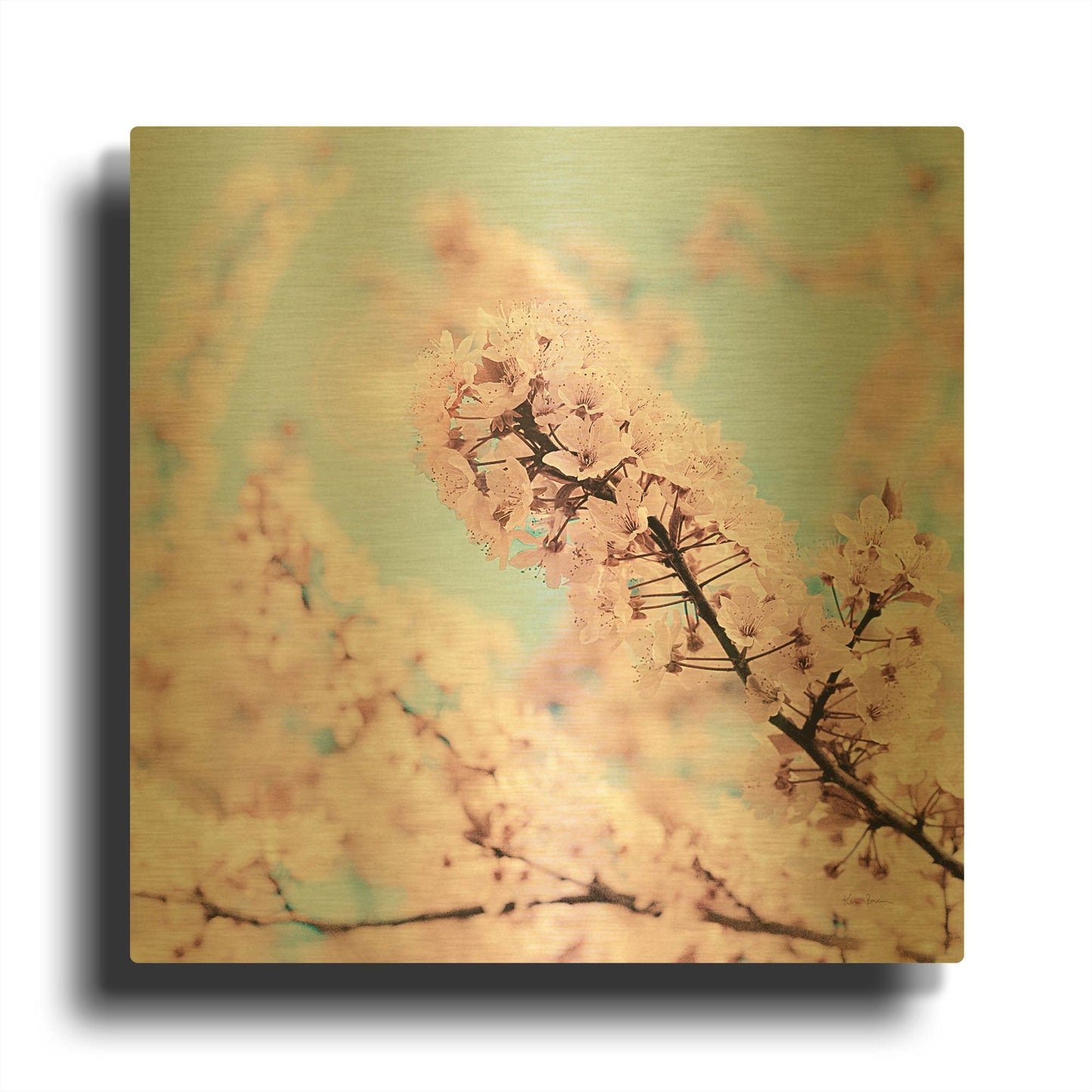'Cherry Blossom Clouds' By Keri Bevan Gold Metal Wall Art