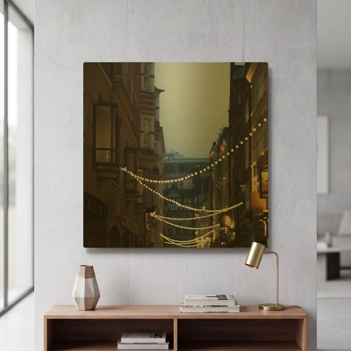 'Lights In Soho' By Keri Bevan Gold Metal Wall Art