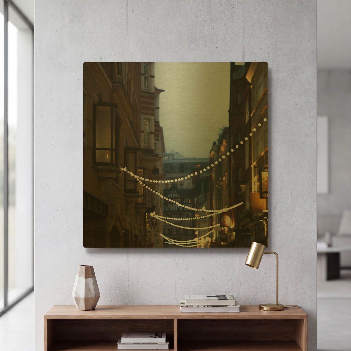 'Lights In Soho' By Keri Bevan Gold Metal Wall Art