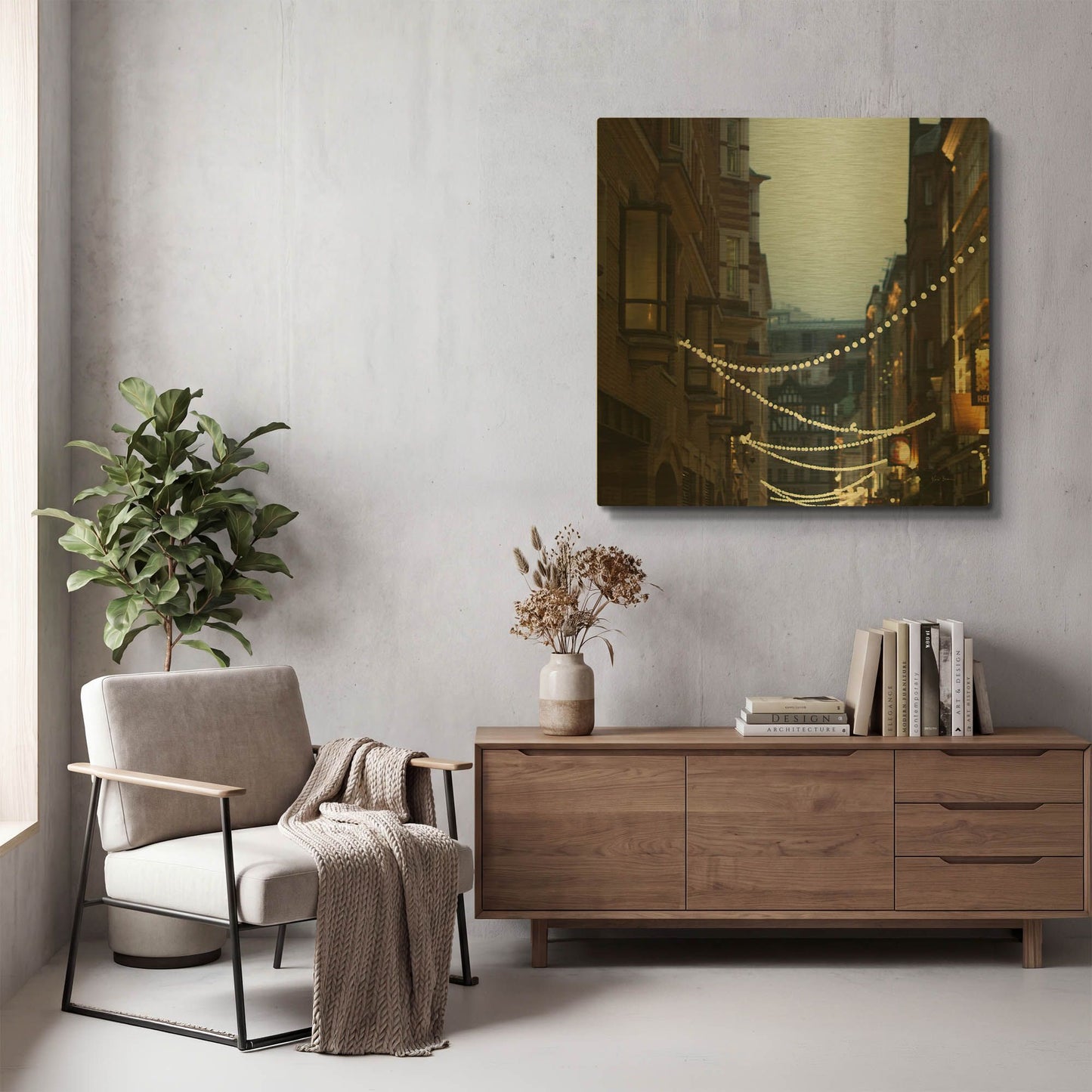 'Lights In Soho' By Keri Bevan Gold Metal Wall Art
