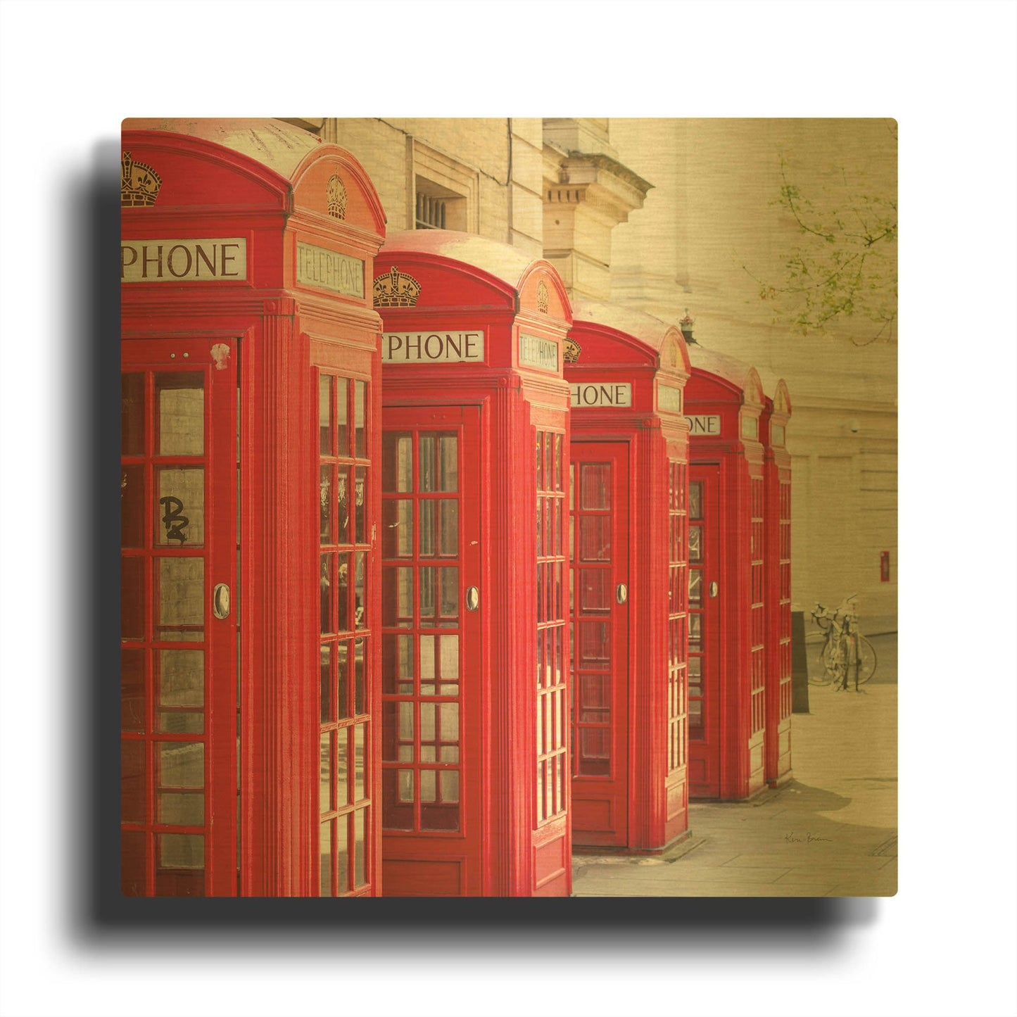 'Covent Garden Phone Boxes' By Keri Bevan Gold Metal Wall Art