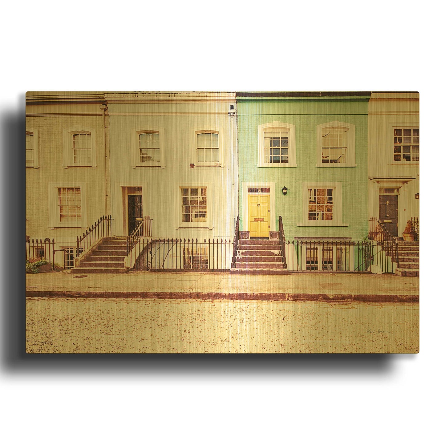 'Chelsea Houses All Lined Up' By Keri Bevan Gold Metal Wall Art