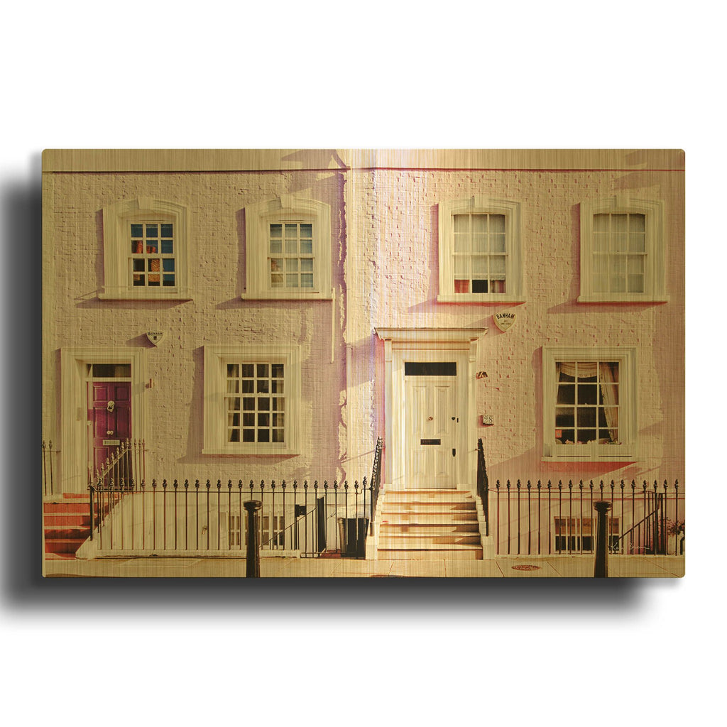 'London Pink Purple Houses' By Keri Bevan Gold Metal Wall Art