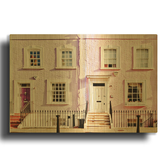 'London Pink Purple Houses' By Keri Bevan Gold Metal Wall Art
