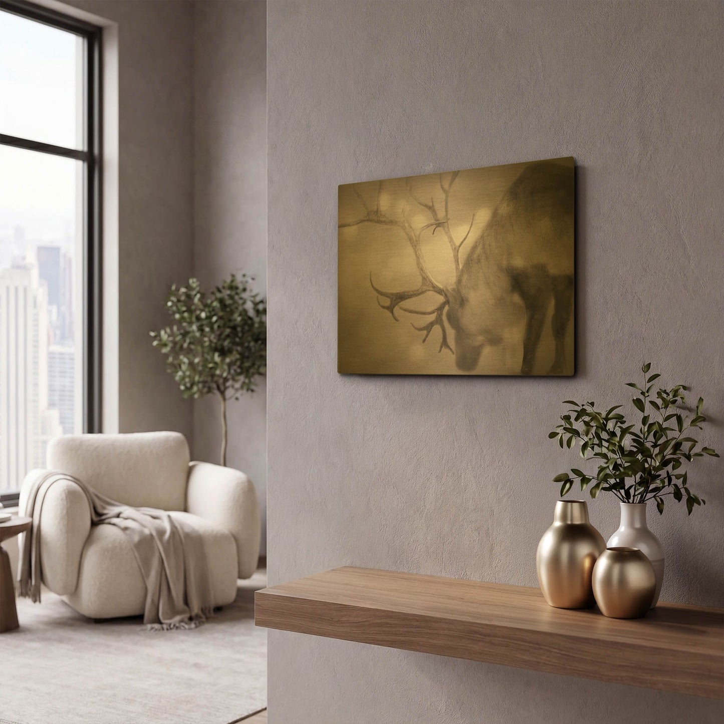 'If On A Winters Night Sepia' By Keri Bevan Gold Metal Wall Art