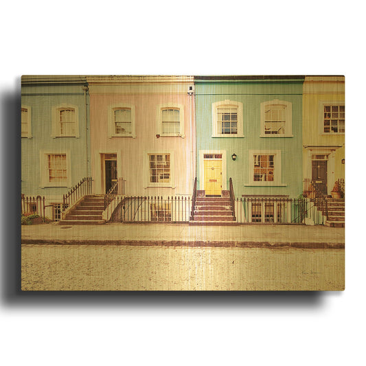 'Chelsea Houses All Lined Up Spring' By Keri Bevan Gold Metal Wall Art