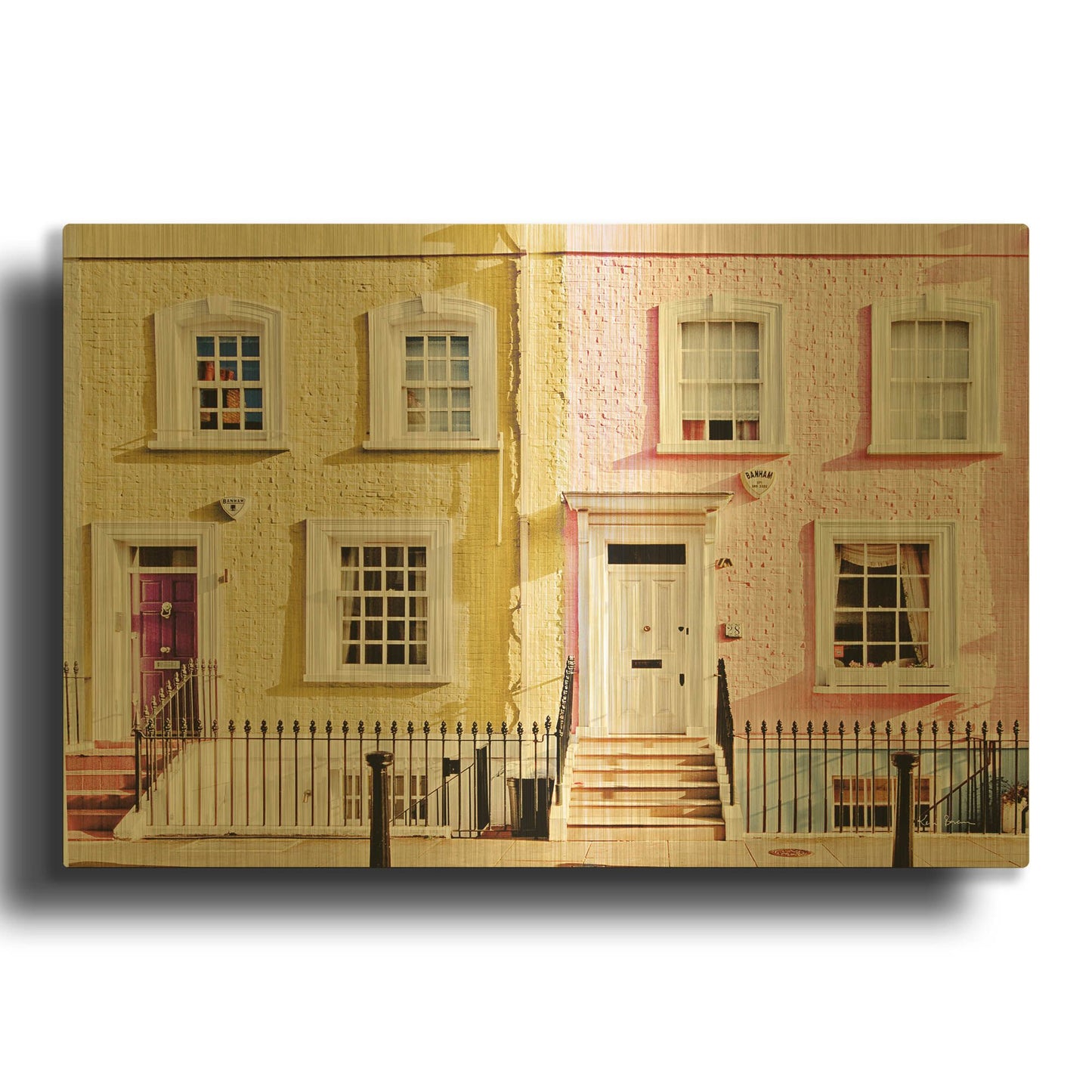 'London Houses Spring' By Keri Bevan Gold Metal Wall Art