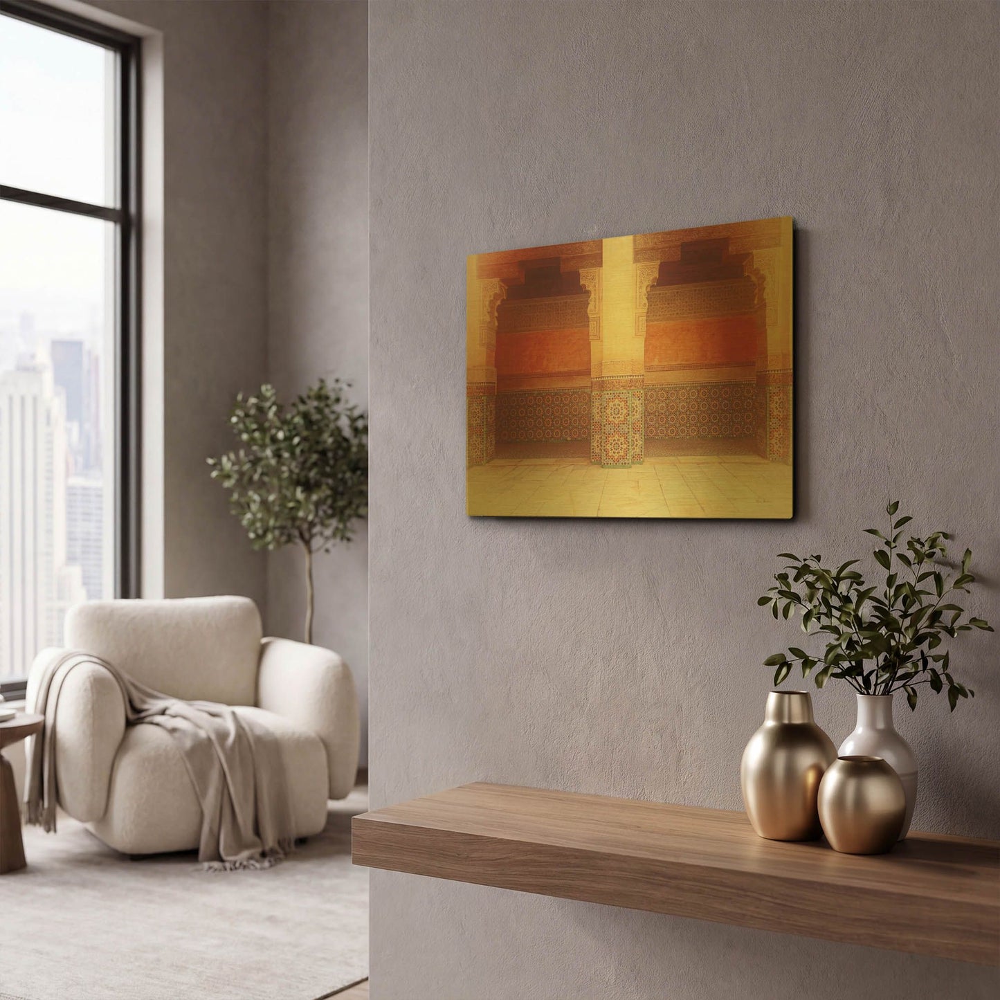 'Palace Walk V2 Crop' By Keri Bevan Gold Metal Wall Art