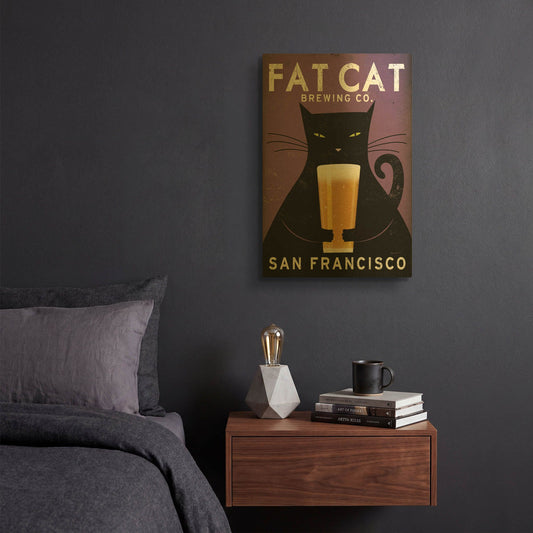 'Cat Brewing' By Ryan Fowler Gold Metal Wall Art