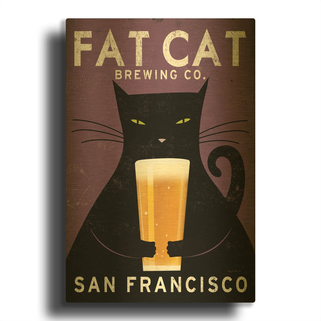 'Cat Brewing' By Ryan Fowler Gold Metal Wall Art