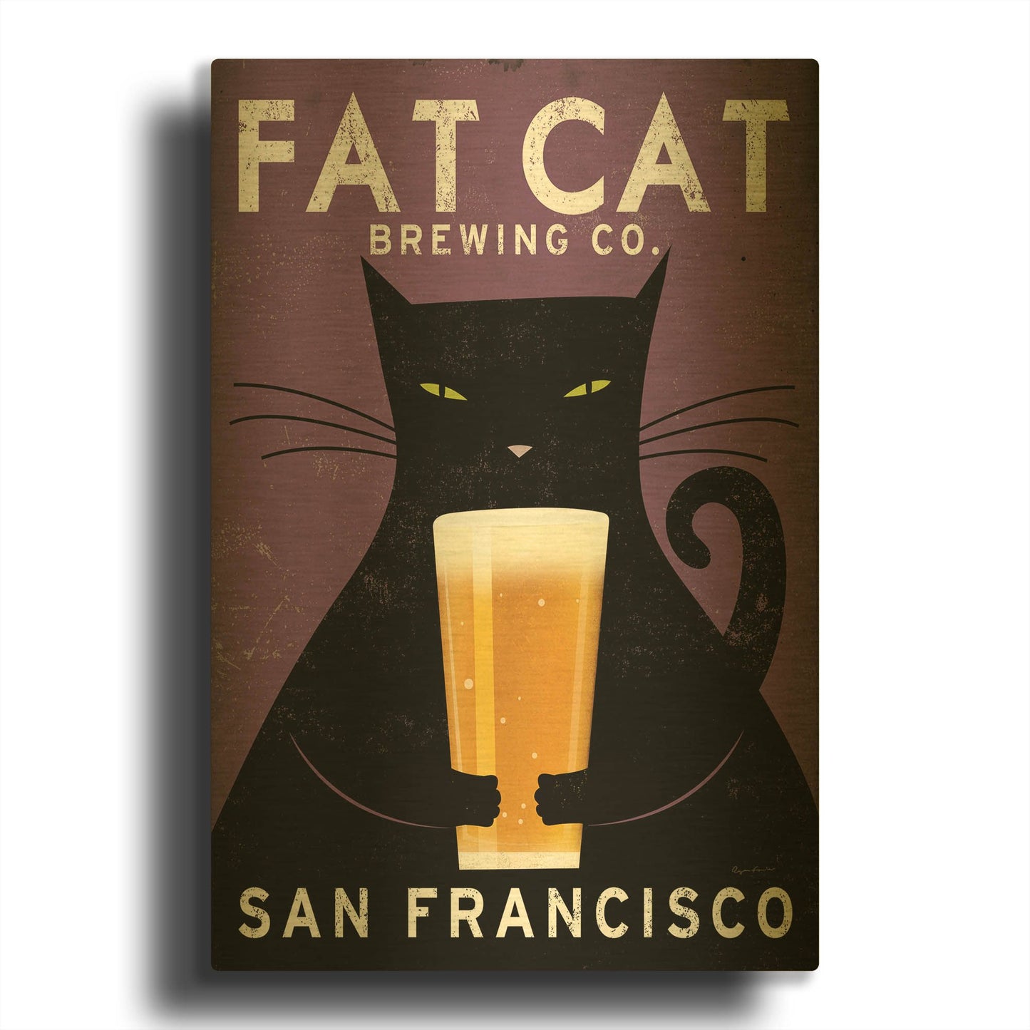 'Cat Brewing' By Ryan Fowler Gold Metal Wall Art