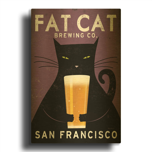 'Cat Brewing' By Ryan Fowler Gold Metal Wall Art