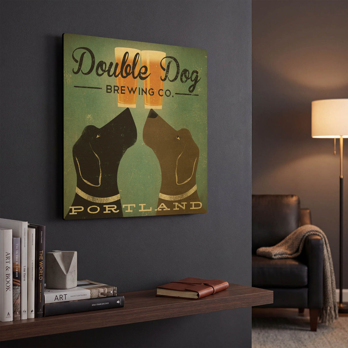 'Double Dog Brewing Co' By Ryan Fowler Gold Metal Wall Art