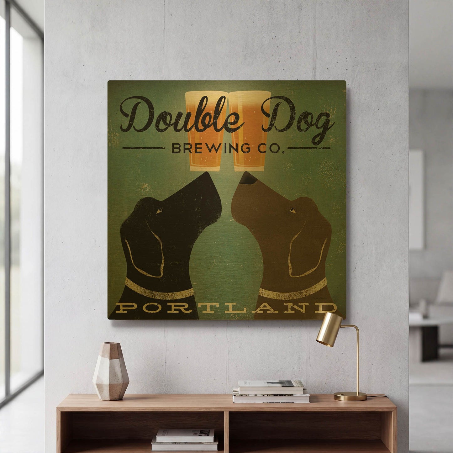 'Double Dog Brewing Co' By Ryan Fowler Gold Metal Wall Art