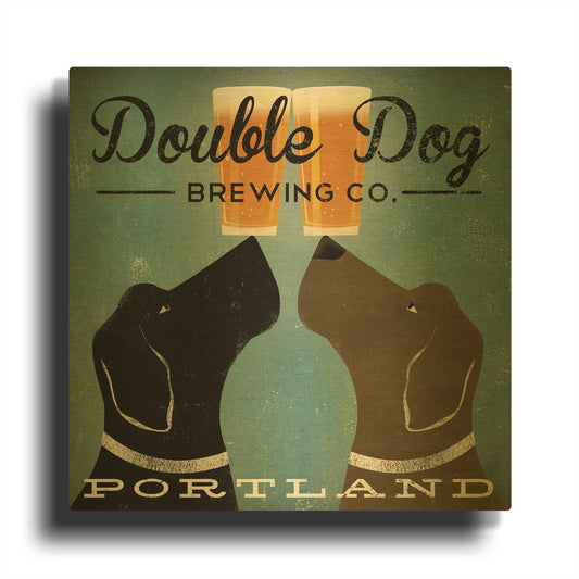 'Double Dog Brewing Co' By Ryan Fowler Gold Metal Wall Art