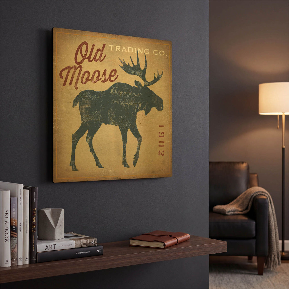'Old Moose Trading Co' By Ryan Fowler Gold Metal Wall Art