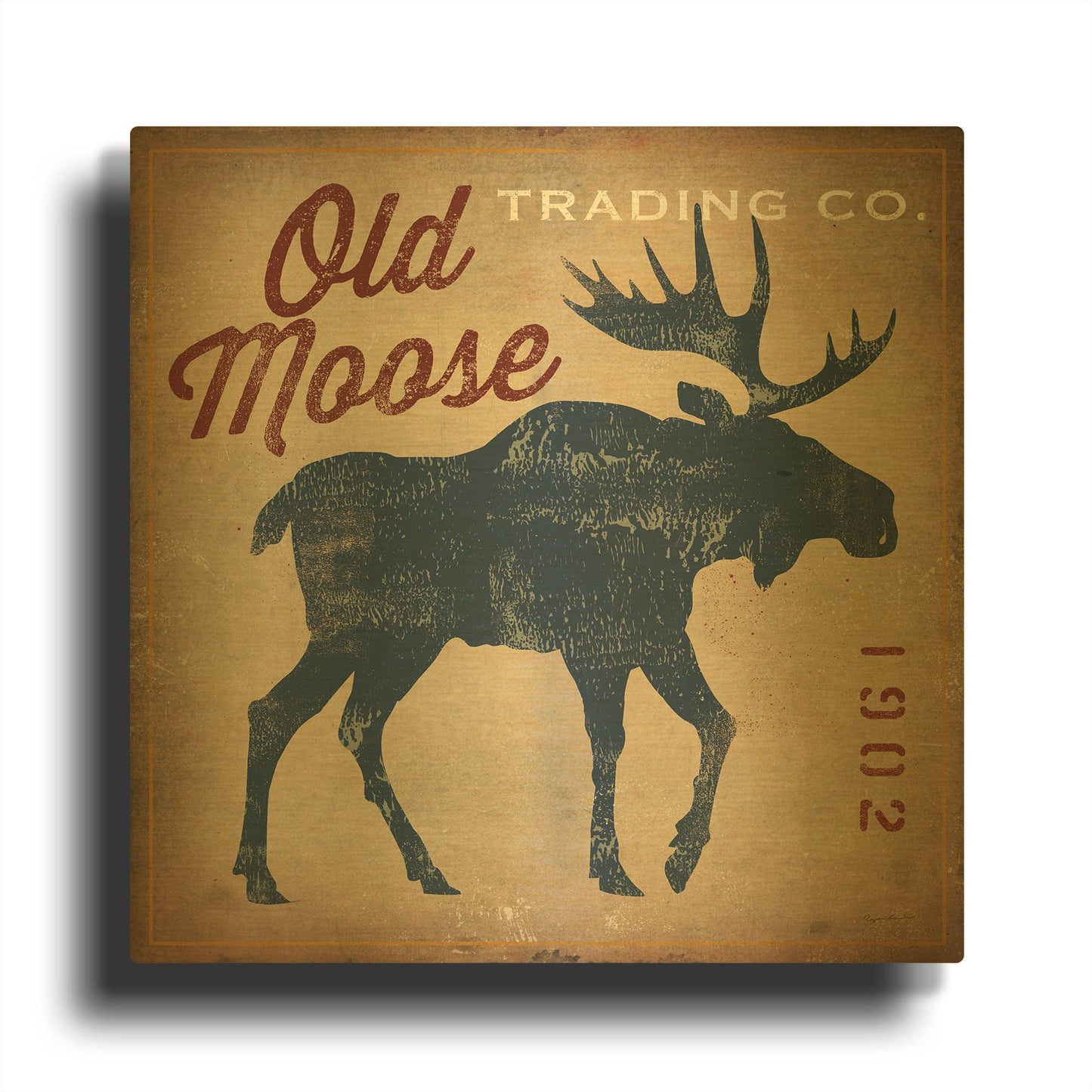 'Old Moose Trading Co' By Ryan Fowler Gold Metal Wall Art