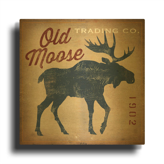 'Old Moose Trading Co' By Ryan Fowler Gold Metal Wall Art