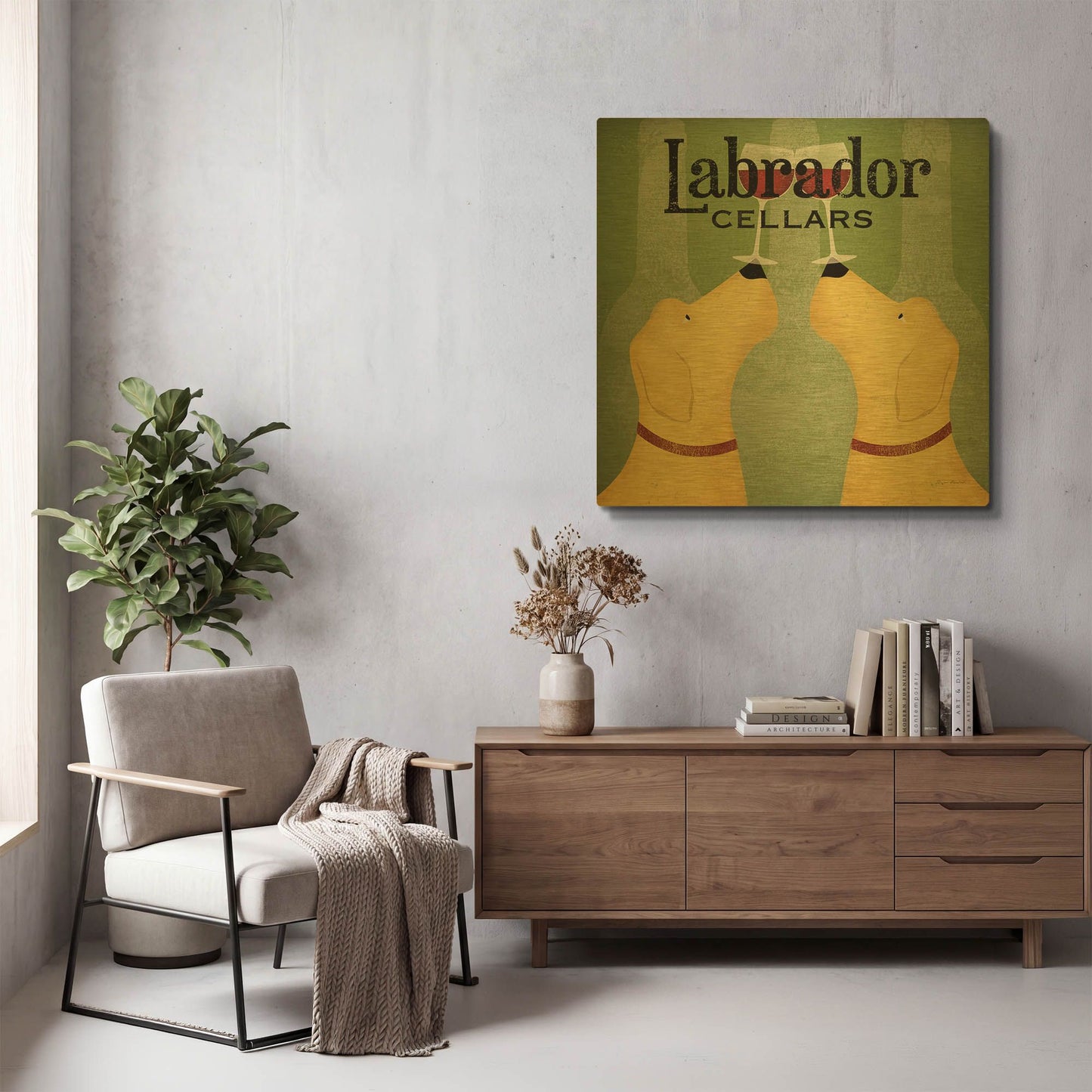'Two Labrador Wine Dogs Square' By Ryan Fowler Gold Metal Wall Art