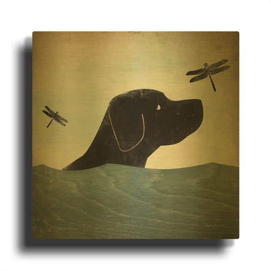 'Black Dog Swim' By Ryan Fowler Gold Metal Wall Art