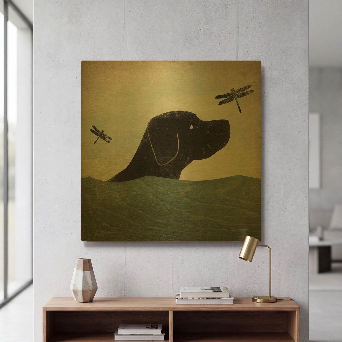 'Black Dog Swim' By Ryan Fowler Gold Metal Wall Art