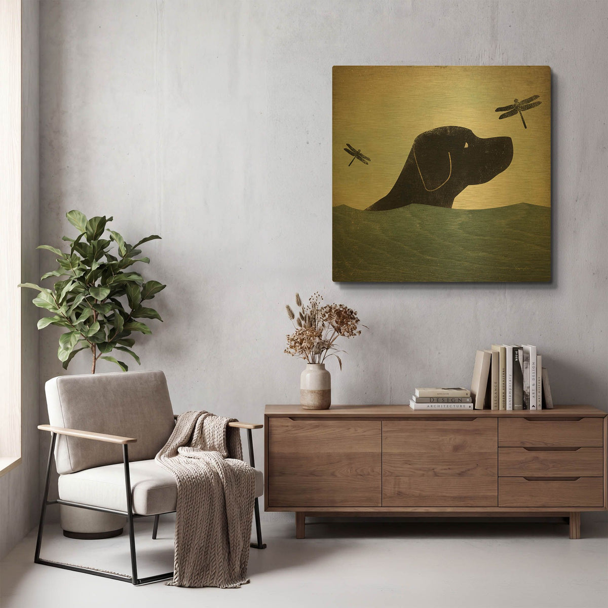 'Black Dog Swim' By Ryan Fowler Gold Metal Wall Art