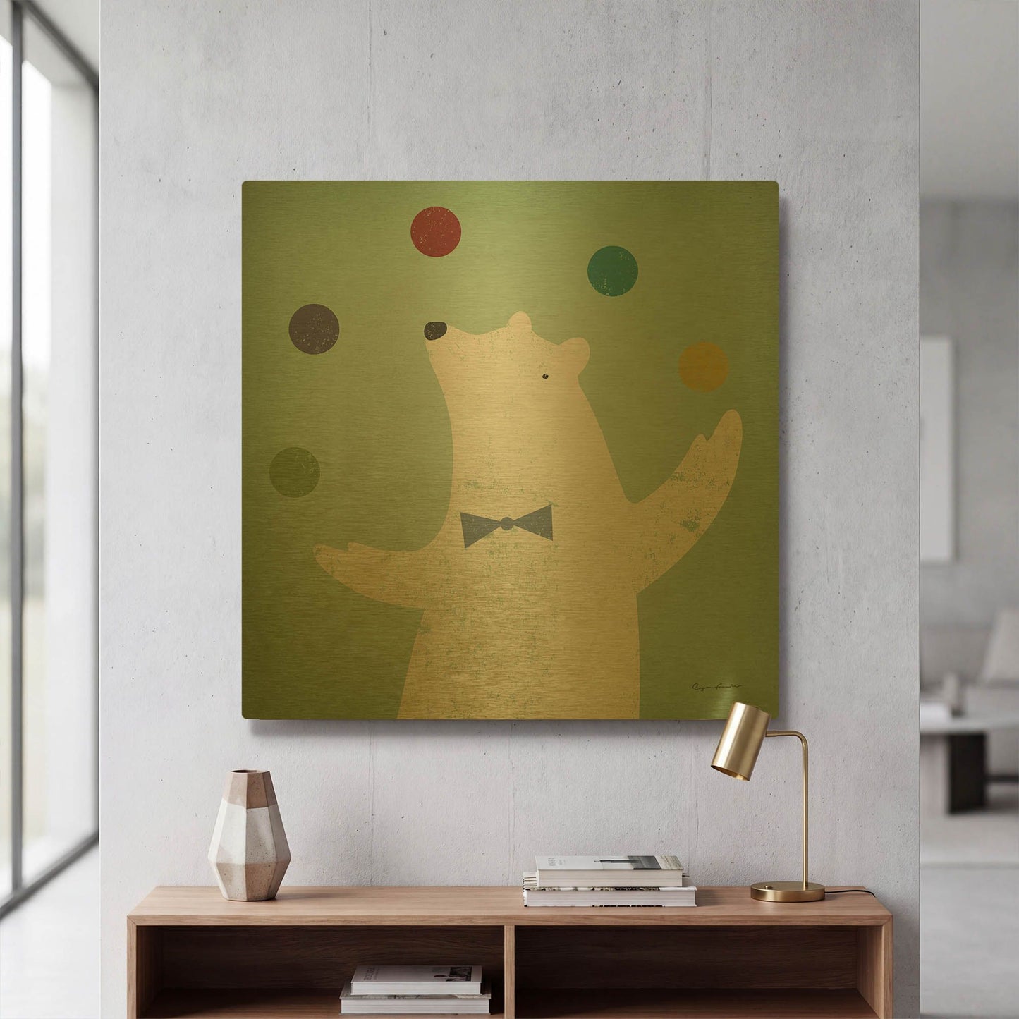 'Circus Polar Bear Colorful' By Ryan Fowler Gold Metal Wall Art