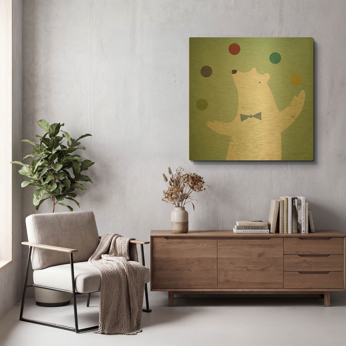 'Circus Polar Bear Colorful' By Ryan Fowler Gold Metal Wall Art
