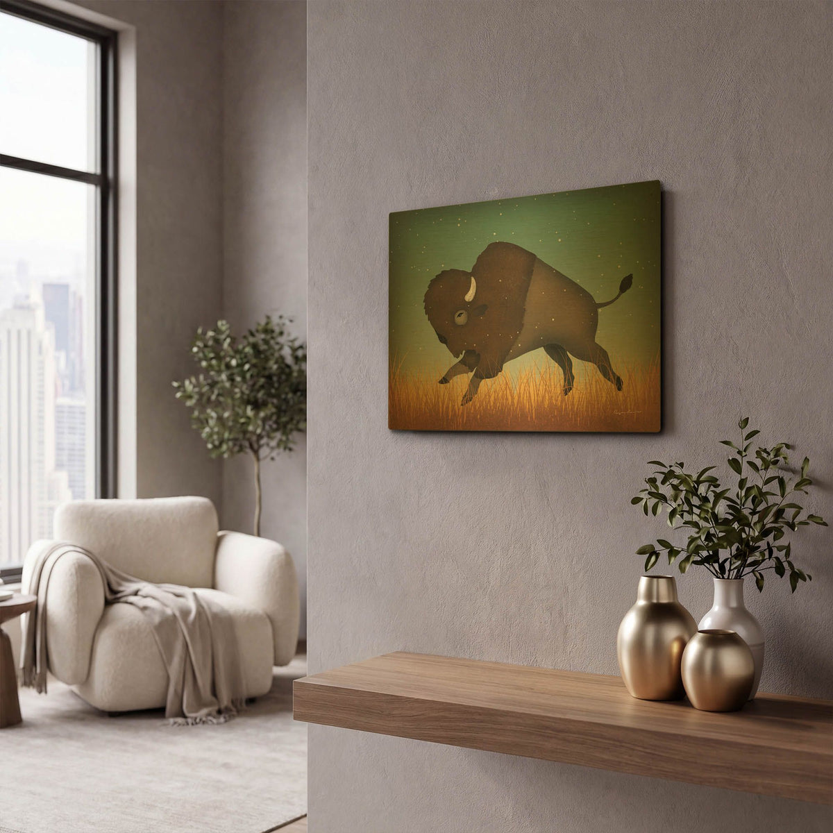 'Buffalo Bison II' By Ryan Fowler Gold Metal Wall Art