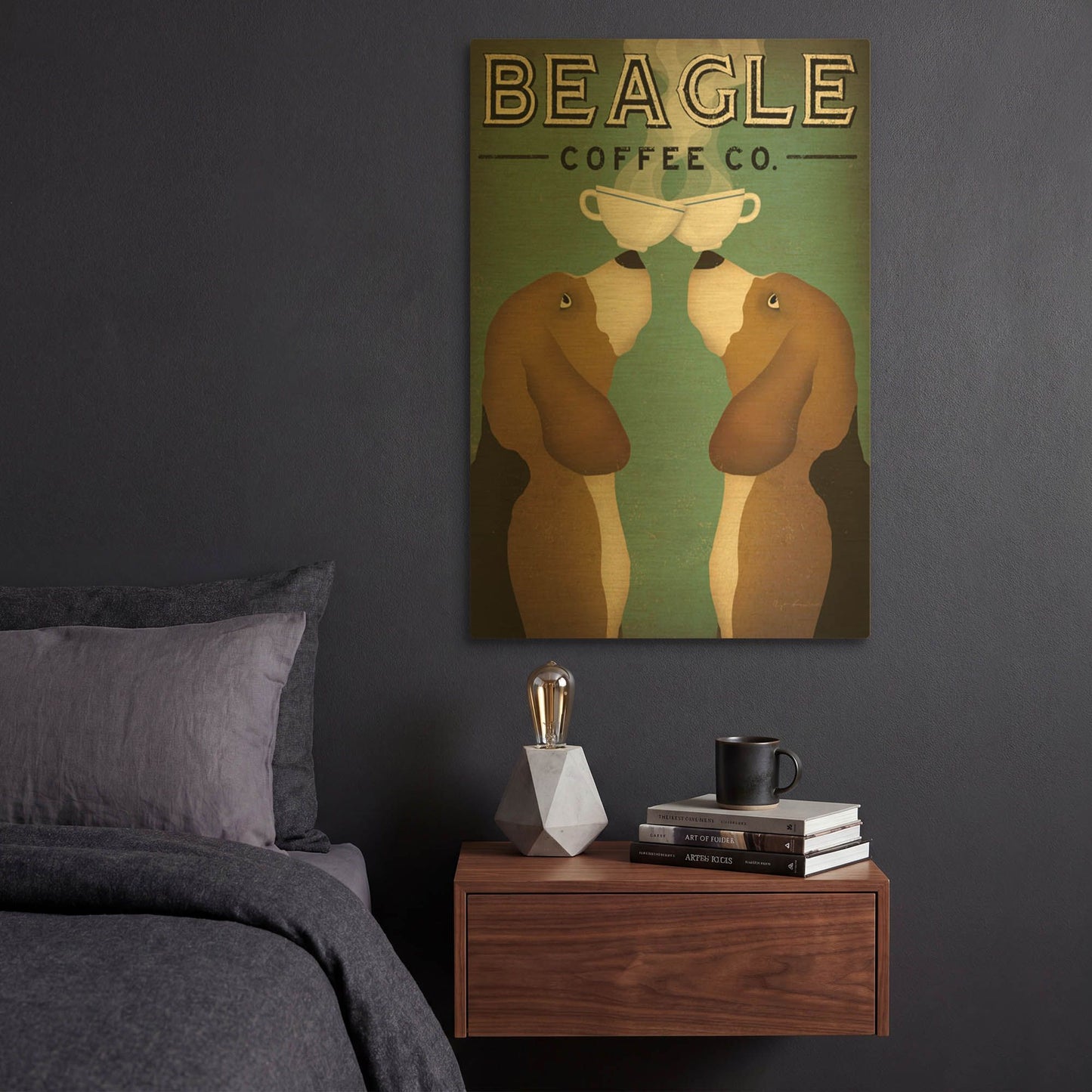 'Beagle Coffee Co' By Ryan Fowler Gold Metal Wall Art