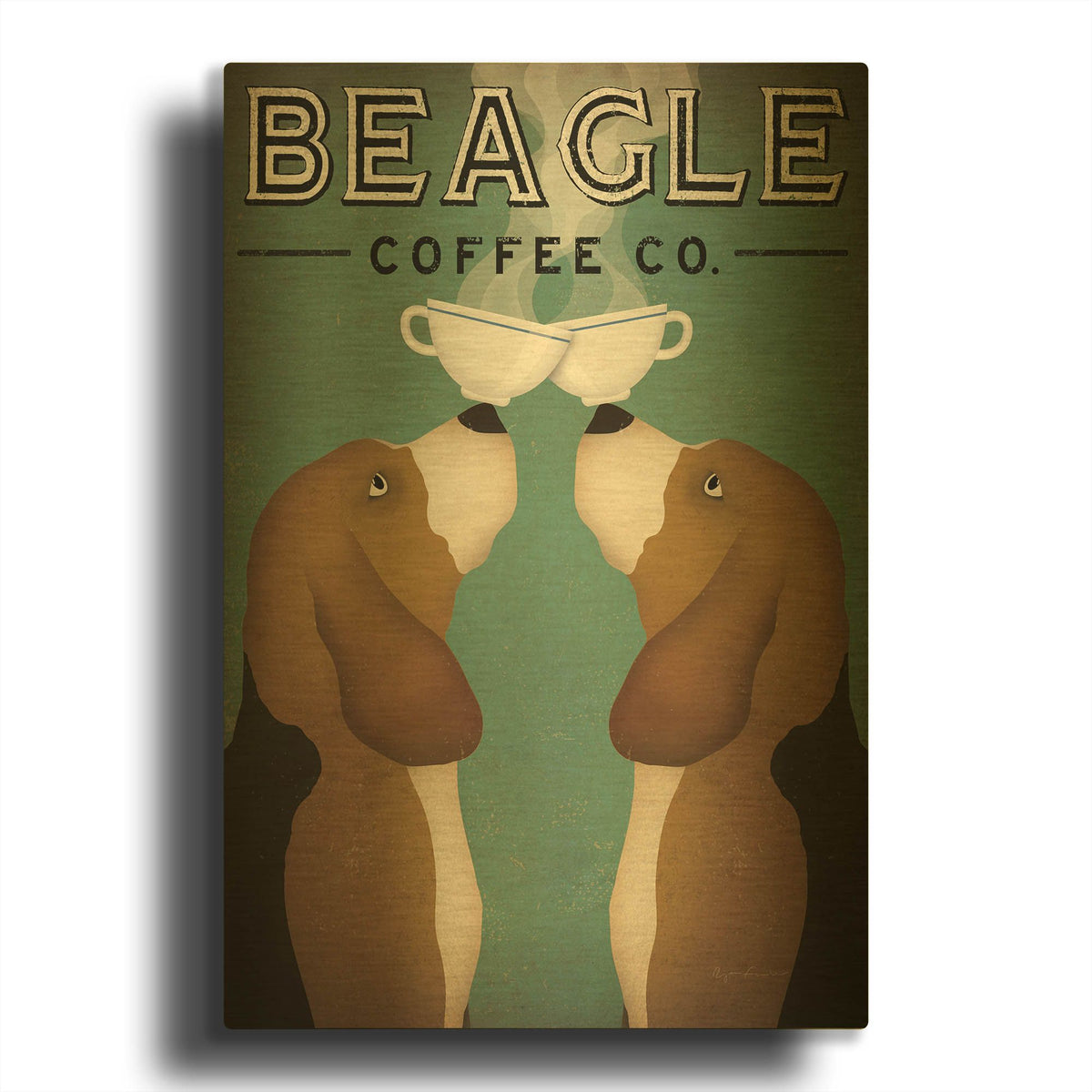'Beagle Coffee Co' By Ryan Fowler Gold Metal Wall Art