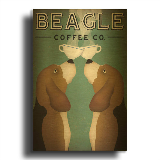 'Beagle Coffee Co' By Ryan Fowler Gold Metal Wall Art