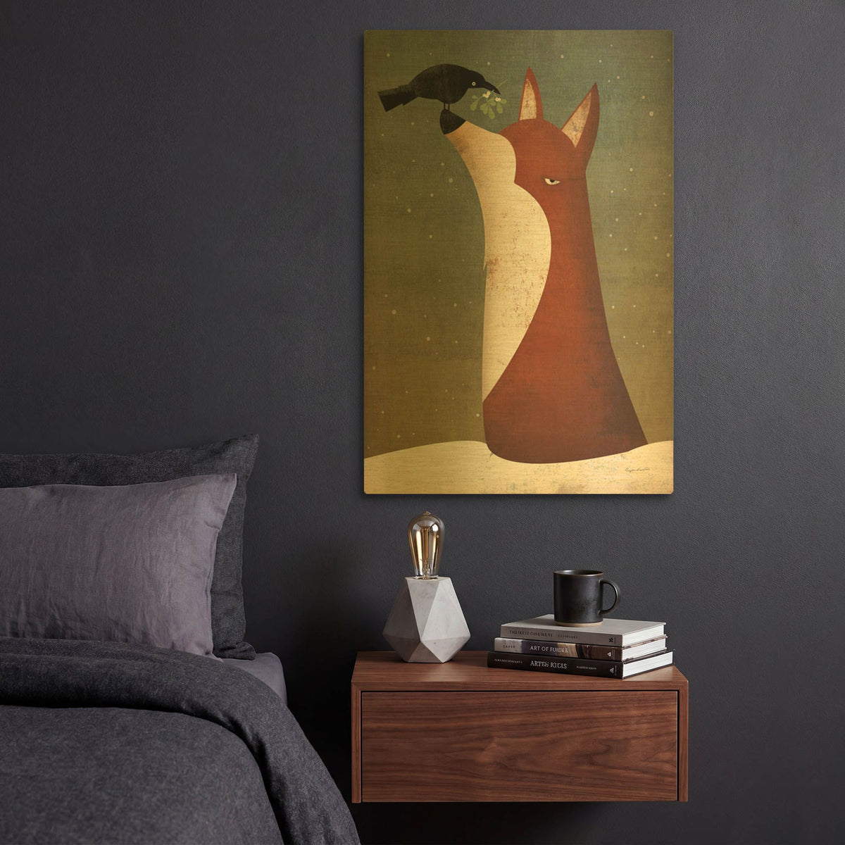 'Fox And Mistletoe' By Ryan Fowler Gold Metal Wall Art
