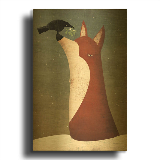 'Fox And Mistletoe' By Ryan Fowler Gold Metal Wall Art