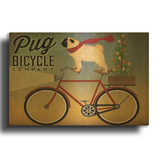 'Pug On A Bike Christmas Crop' By Ryan Fowler Gold Metal Wall Art