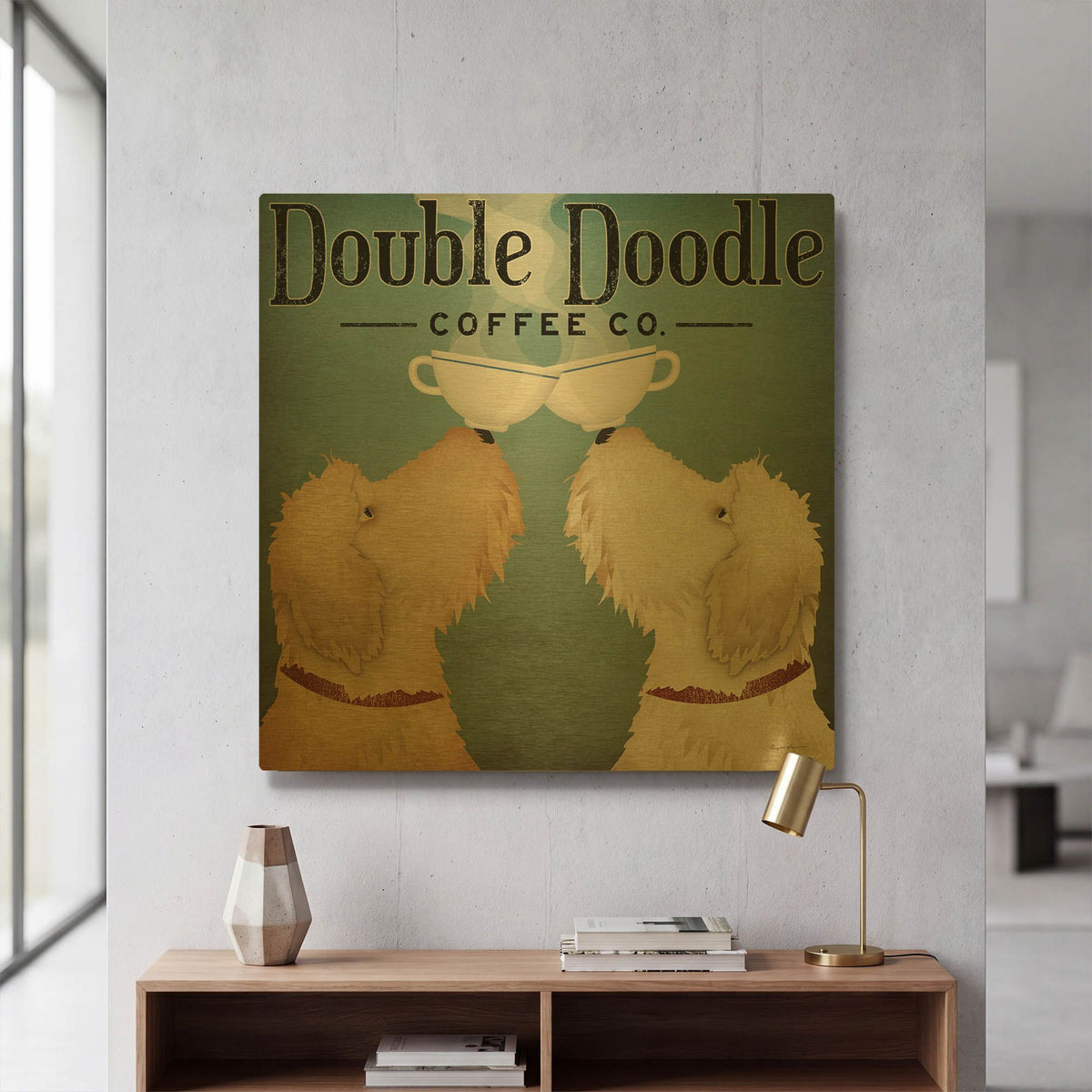 'Doodle Coffee Double III' By Ryan Fowler Gold Metal Wall Art