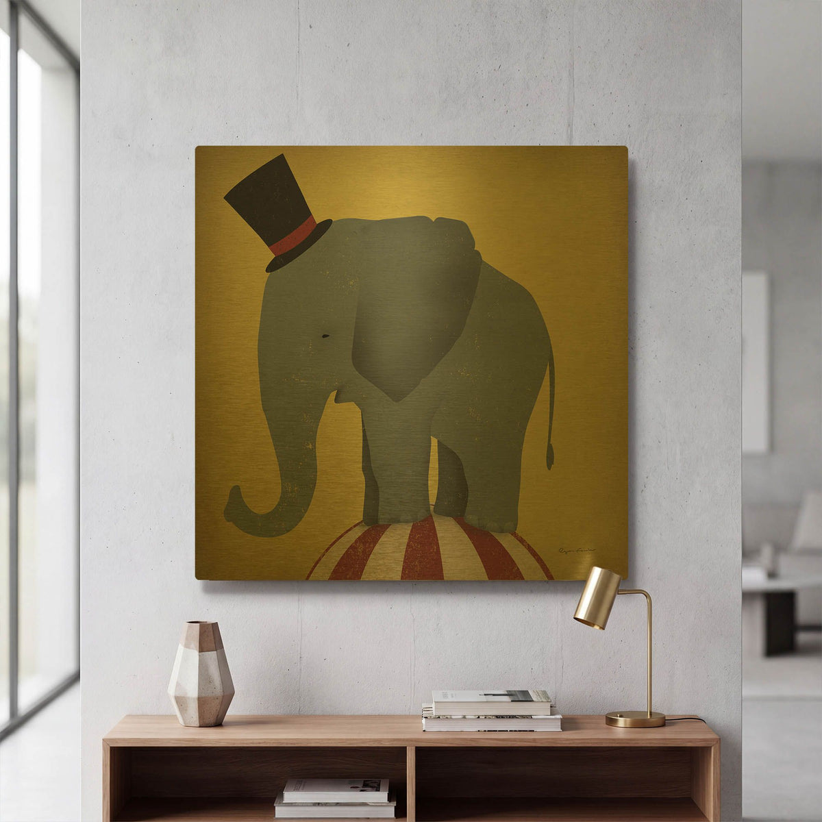 'Circus Elephant' By Ryan Fowler Gold Metal Wall Art