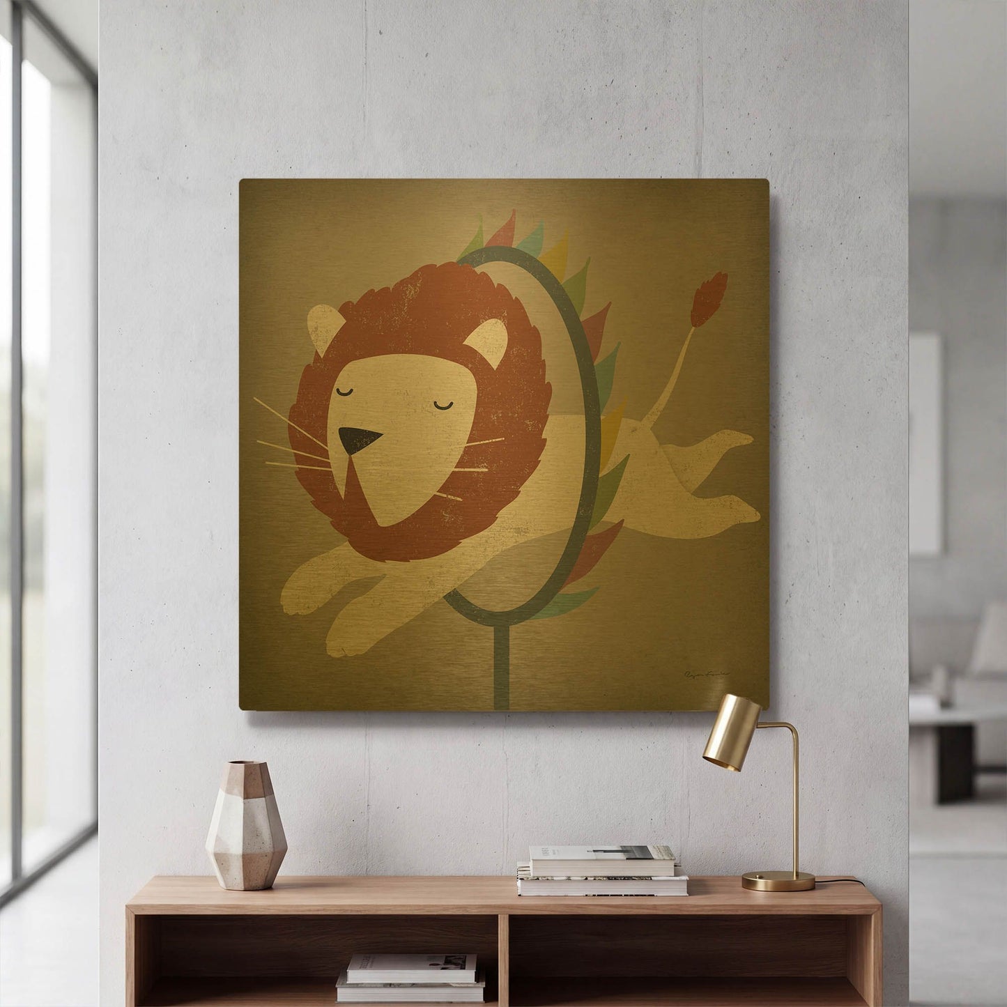 'Circus Lion' By Ryan Fowler Gold Metal Wall Art
