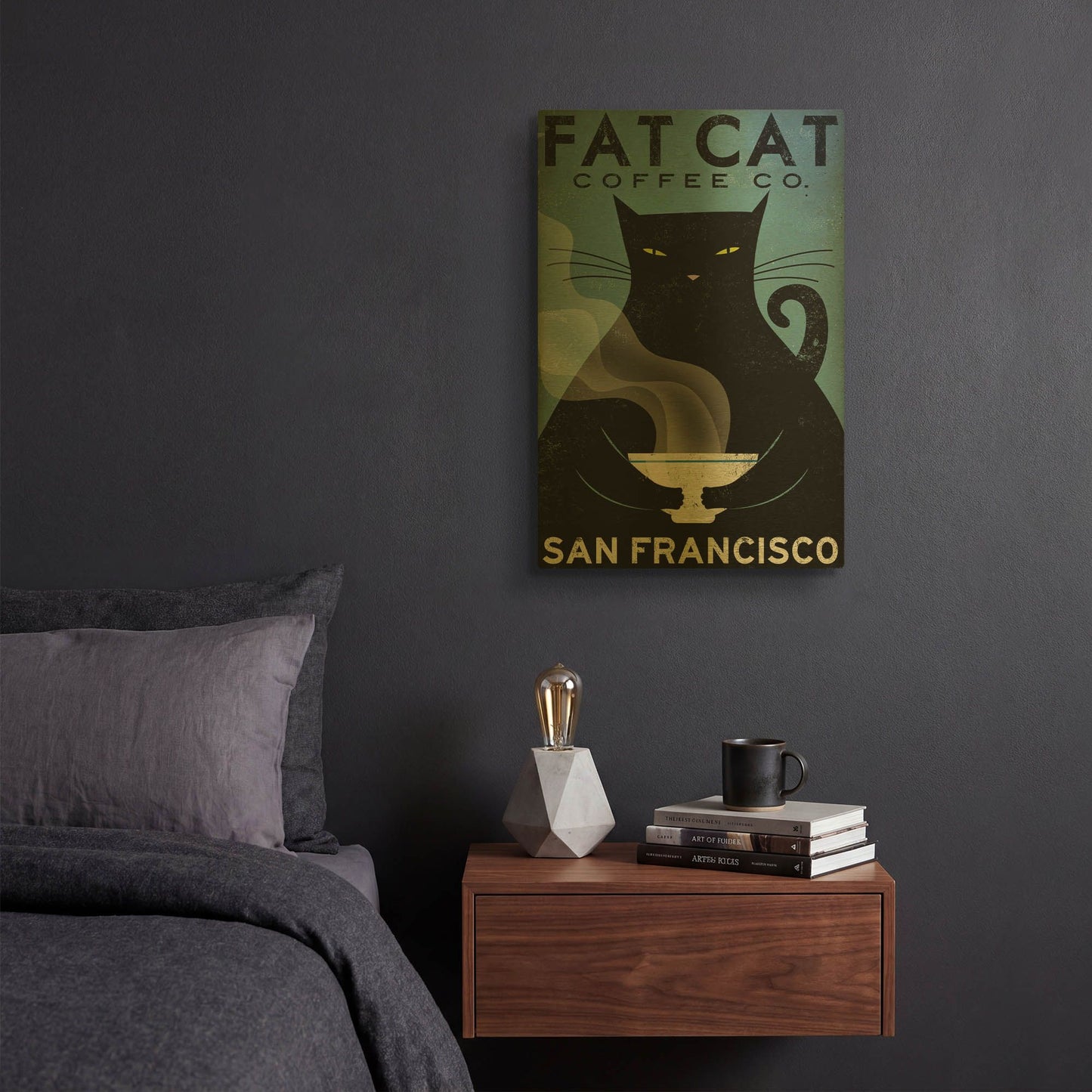 'Cat Coffee' By Ryan Fowler Gold Metal Wall Art