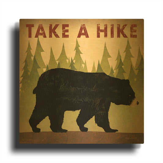 'Take A Hike Black Bear' By Ryan Fowler Gold Metal Wall Art