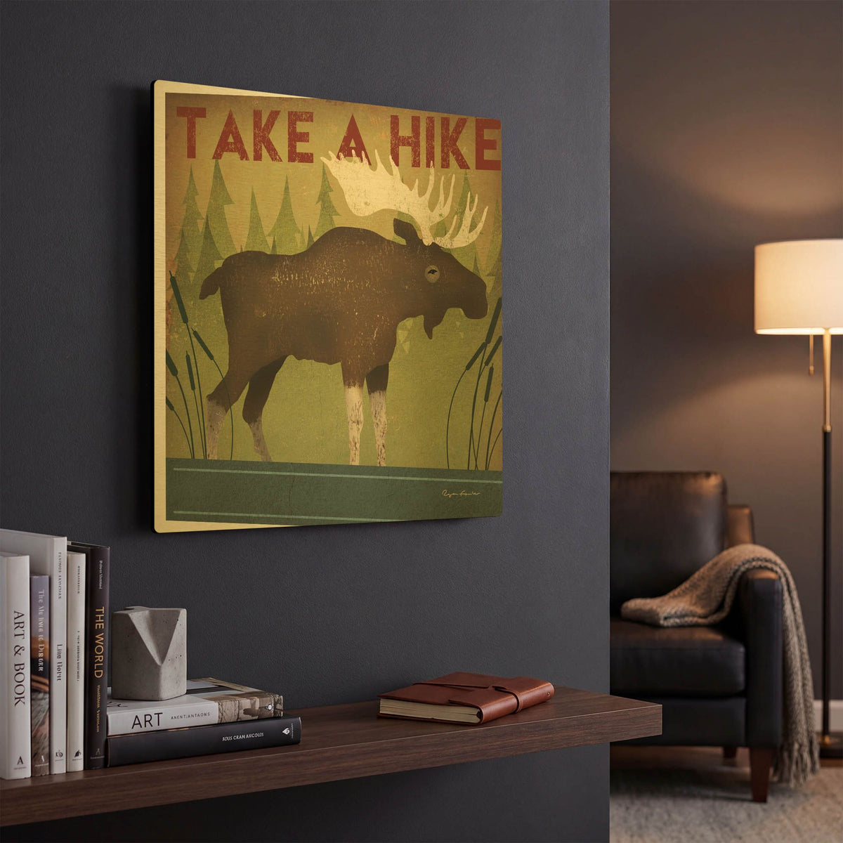 'Take A Hike Moose' By Ryan Fowler Gold Metal Wall Art