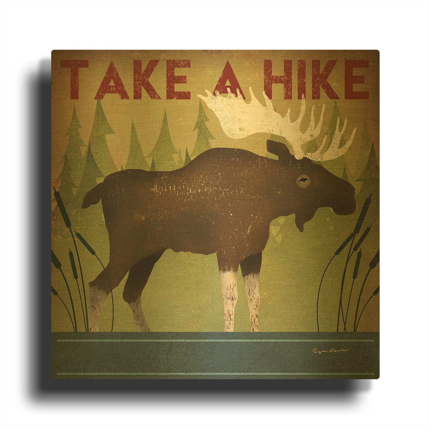 'Take A Hike Moose' By Ryan Fowler Gold Metal Wall Art