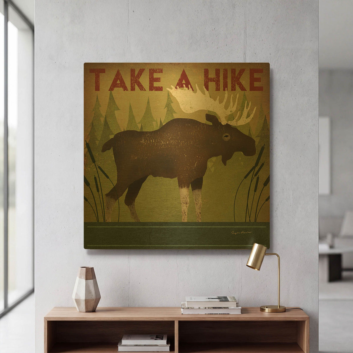 'Take A Hike Moose' By Ryan Fowler Gold Metal Wall Art