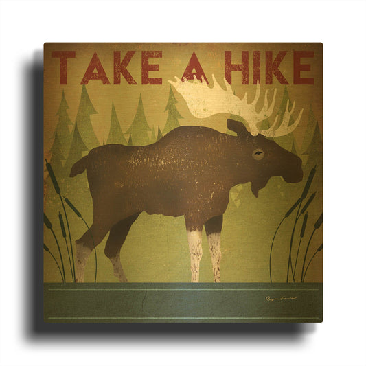 'Take A Hike Moose' By Ryan Fowler Gold Metal Wall Art