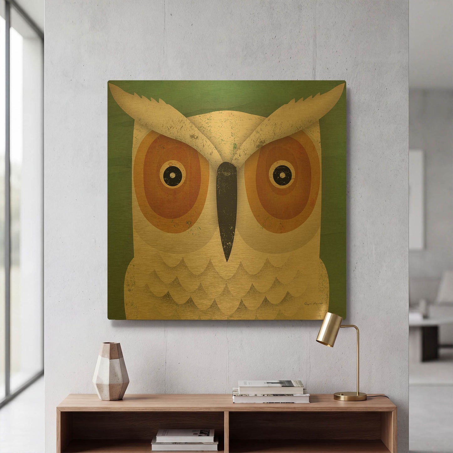 'White Owl' By Ryan Fowler Gold Metal Wall Art