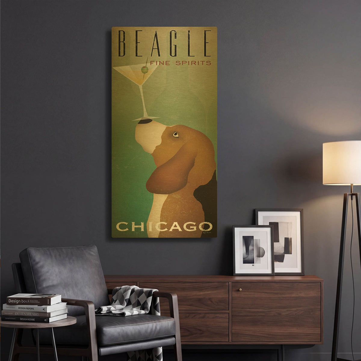 'Beagle Martini' By Ryan Fowler Gold Metal Wall Art