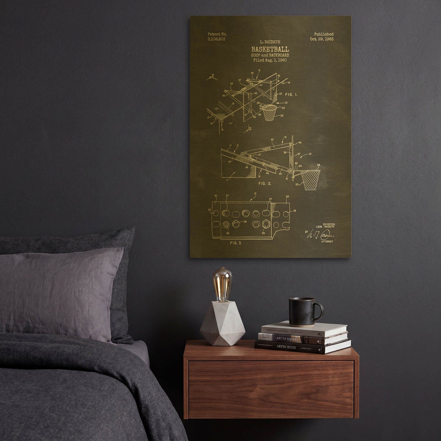 'Basketball Hoop and Backboard Blueprint Patent Chalkboard' By LUXE Gold Metal Wall Art